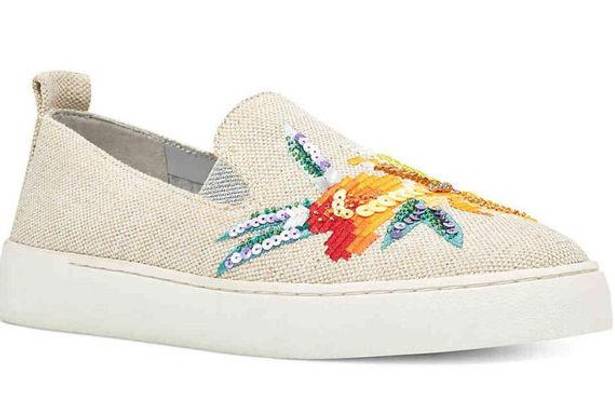 Nine West  Playa Vista Sneaker 9 Womens Embroidered Floral Slip On Canvas Sequin