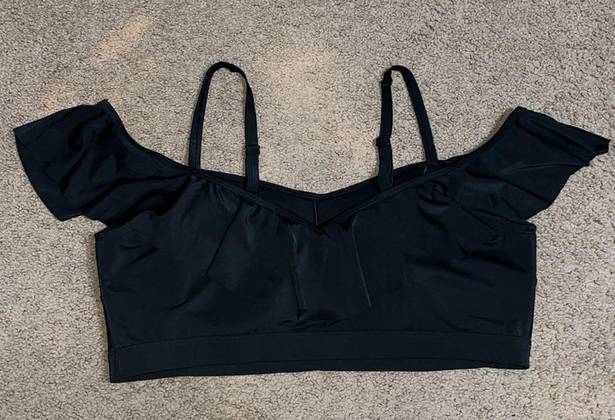 Cacique  Lightly Lined No-Wire Ruffle Off Shoulder Swim Bikini Top Black 26