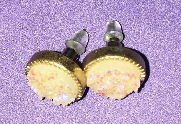 Druzy Earrings Clear Crystal Round Stud Studs NEW