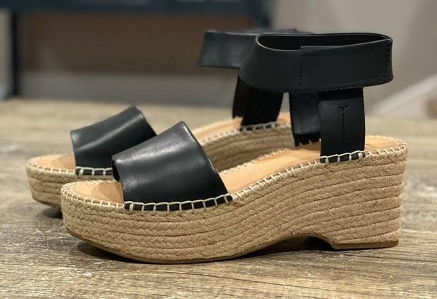 Frye  & Co Amber Espadrille Wedge Sandals Wedge Ankle Strap Black Shoe