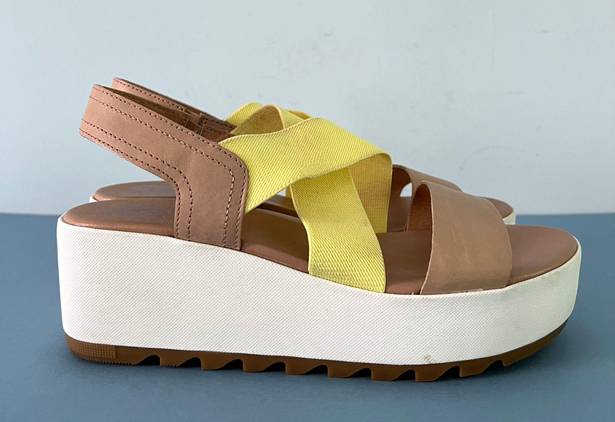 Sorel Cameron Colorblock Yellow Multicolor Leather Platform Flatform Sandals