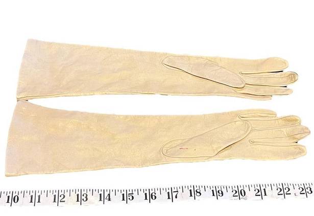 Ecru Vintage Long  leather gloves Size 6.5