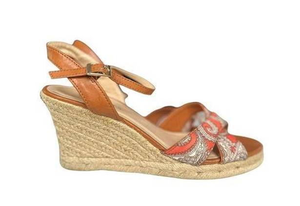 Talbots  Size 9 Sandals Orange Open Toe Ankle Strap Wedge Espadrille Shoes