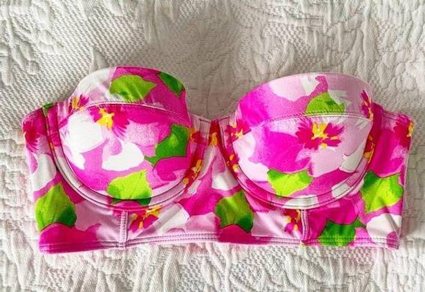 Gilly Hicks Push ‘Em Up Floral Swim Bustier Bikini Top Strapless Size S