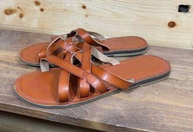 American Eagle  Women's Size 10 Leather Slide Strappy Sandals Brown Durable Soles