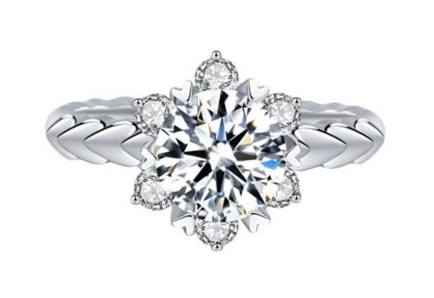 18K White Gold Plated Adjustable Snowflake 1.5 CT CZ Diamond Wedding Ring Silver