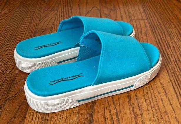 Comfortview  NWOT Turquoise Extra Wide Slide Sandals 7WW