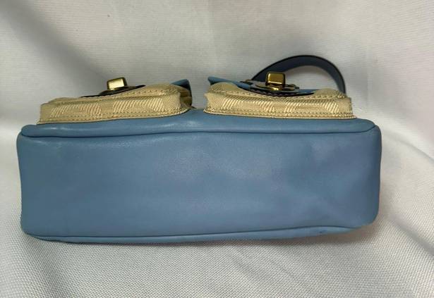 Coach Blue & Tan Legacy Double Pockets Turn Lock Satchel Canvas & Leather #13102