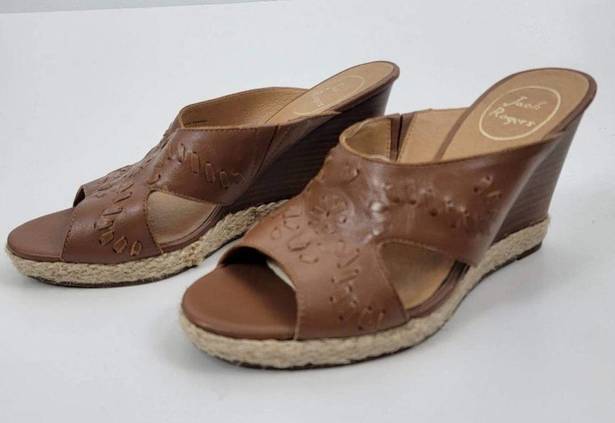 Jack Rogers  Sophia Leather Wedges Oak Brown Slip On Size 8M