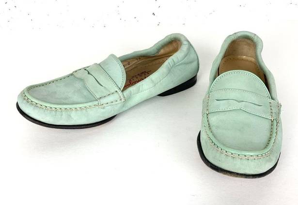 Salvatore Ferragamo  Sport Suede Penny Loafers Elasticized Topline Mint Green 6