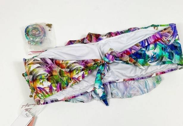 PilyQ  LANAI EMBROIDERED RUFFLE BANDEAU Floral Swim Bikini Top D NWT