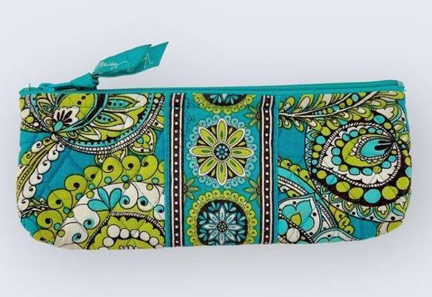 Vera Bradley  Peacock Turquoise Blue Green Pencil Brush Cosmetic Zip Pouch