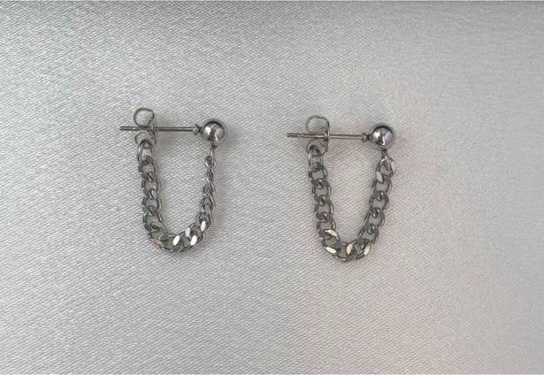 Metal Chain Dangle Drop Earrings for Men Women Streetwear Hip Hop Unisex Style Silver