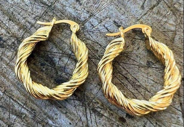 Twisted 18k Gold Plated African  Hoop Earrings Hypoallergenic Unisex Mens Womens