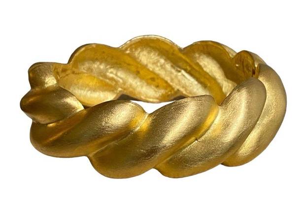 Twisted Vintage  Brushed Gold Tone Hinged Bangle Bracelet 8.5”