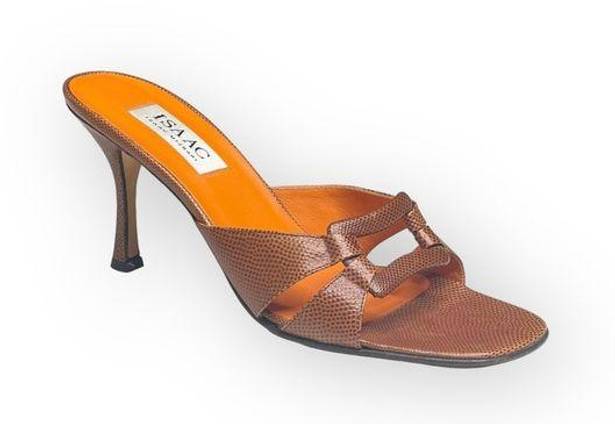 Isaac Mizrahi new  ⌘ Open Vamp Lizard Kitten Heel Mule Sandals ⌘ Orange Brown 10