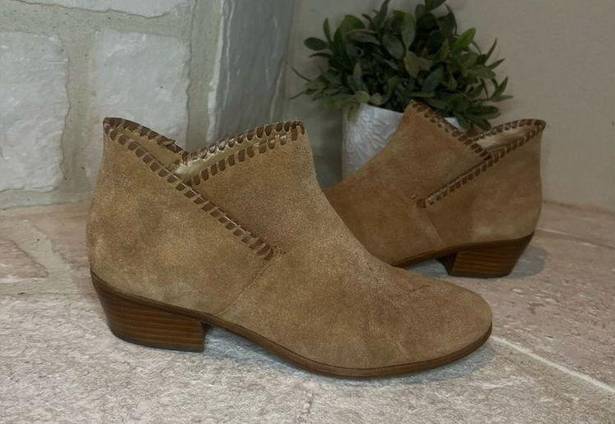 Jack Rogers  Tan Suede Ankle Booties Low Heel Slip On Boots sz 9.5 M