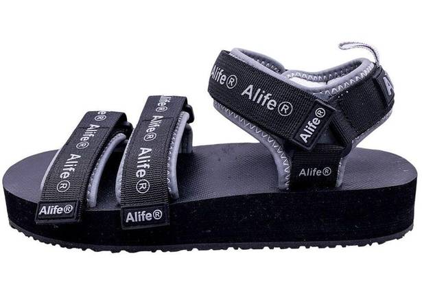 ma*rs Alife Reflective Logo Dad Sandal  Black Gray Unisex Size Women's 7.5 Men's 6