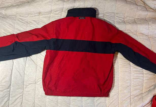 Nautica Vintage  Red/Navy Stripe Jacket w Logo on the Neck & Attached Hood