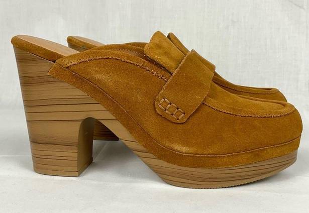 Splendid  Vina Suede Clog Honey Brown Platform Mule Loafers Sz 9.5 New Chunky