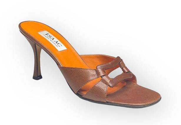 Isaac Mizrahi new  ⌘ Open Vamp Lizard Kitten Heel Mule Sandals ⌘ Orange Brown 10