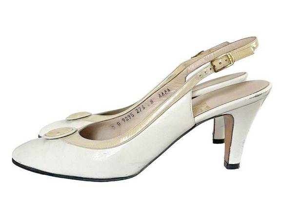 Salvatore Ferragamo Vintage Ferragamo Slingback Heels White & Bone Leather Women’s Size 8 Pump Italy