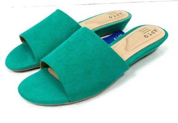 Apt. 9  Bellus Bright Green Faux Suede Wedge Mules Slide Sandals