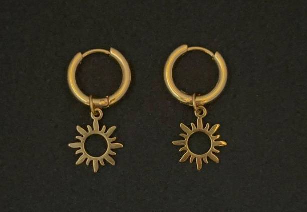 Gold Sun Dangle Drop Earrings