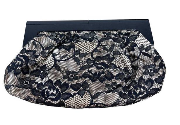 Nine West  Black Floral Lace Clutch With Wood Handles