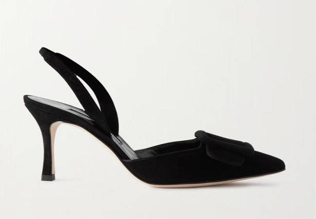 Manolo Blahnik  Maysli 70 Buckled Suede Slingback Pumps in Black