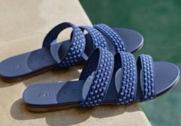 Rothy's  Triple Strap Woven Sandal Blue
Basket Weave Size 8.5