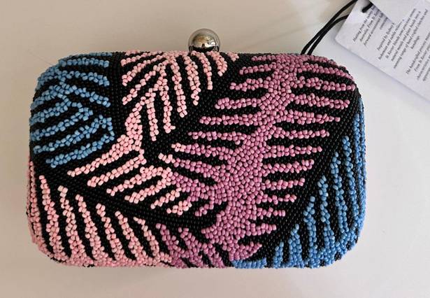 Anthropologie Palm Beaded Box Clutch, Pink/Blue