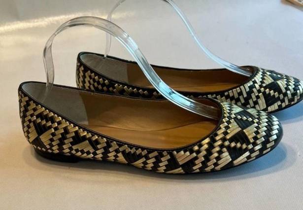 Rebecca Minkoff  Black/Gold Woven‎ Uma Flat 8.5 M