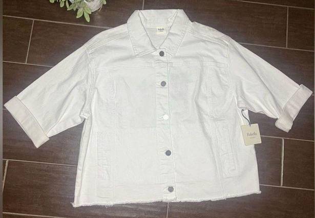 Rafaella  Weekend floral Embroidery white denim 3/4 sleeved jacket sz Large