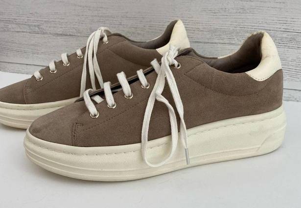 Joie  Brown Suede Platform Lace Up Fashion Sneakers