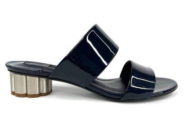 Salvatore Ferragamo  Belluno Patent Two-Band Slide Sandals Flower Heel US 5.5