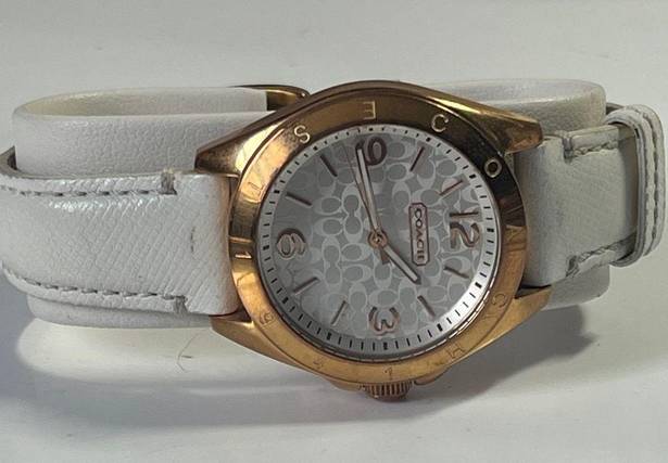Coach  14501601 Slim Boyfriend Rose Gold White Leather Watch Authentic