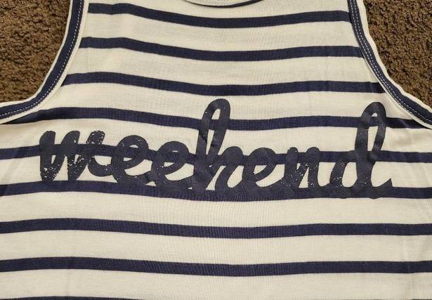 Grayson Threads White/Blue Striped Weekend Tank Top, Women's XS