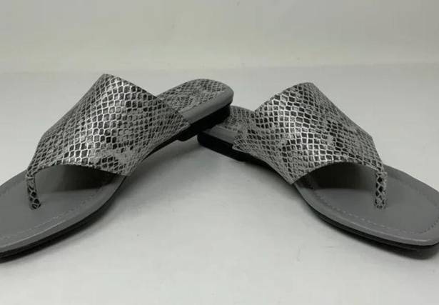 Donald Pliner  Kent Snake Python Leather Embossed Flat Slip On Sandals Shoes Gray