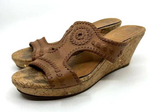 Jack Rogers  Brown Leather Cork Wedge Sandals Women's 9 US