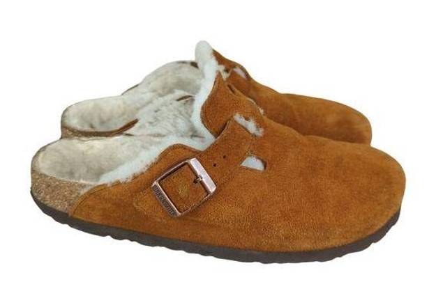 Birkenstock  Boston Clogs Camel Brown Suede Leather - EU Size 39 Women's Size 8