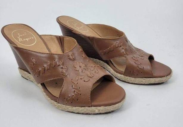 Jack Rogers  Sophia Leather Wedges Oak Brown Slip On Size 8M