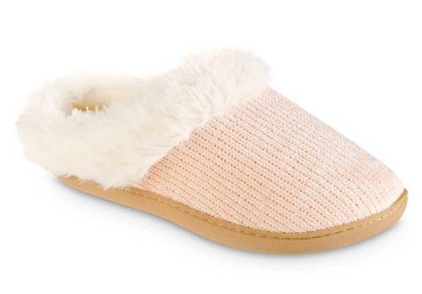Isotoner Signature Charlotte Chenille Slippers Faux Fur Pink Sparkle M (7.5-8)