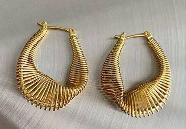 Anthropologie  18k plated twisted gold bohemian hoop earrings