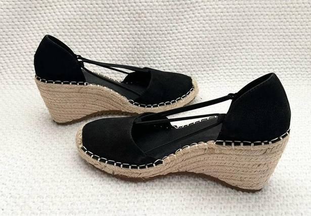 Eileen Fisher  Black Suede Yasmin Closed Toe Espadrille Platform Wedge 6.5 NWOB