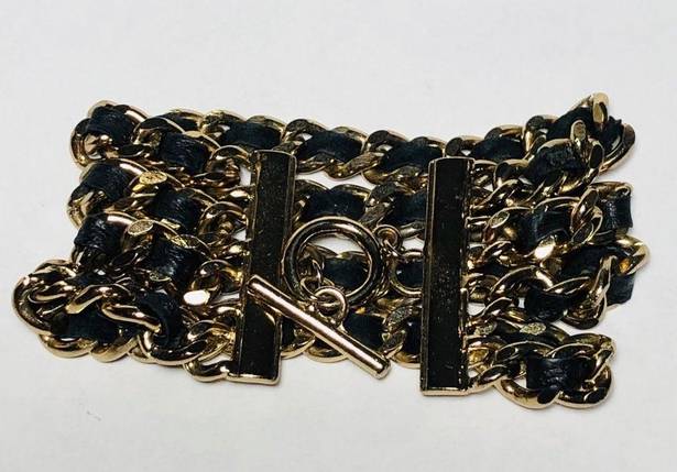 The Row Gold Chain Link Multi Bracelet with Interlaced Black Leather