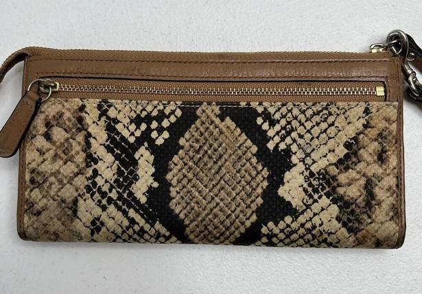 Coach  Madison Python Snake Print Zippy Wallet Wristlet Light Gold Natural Beige