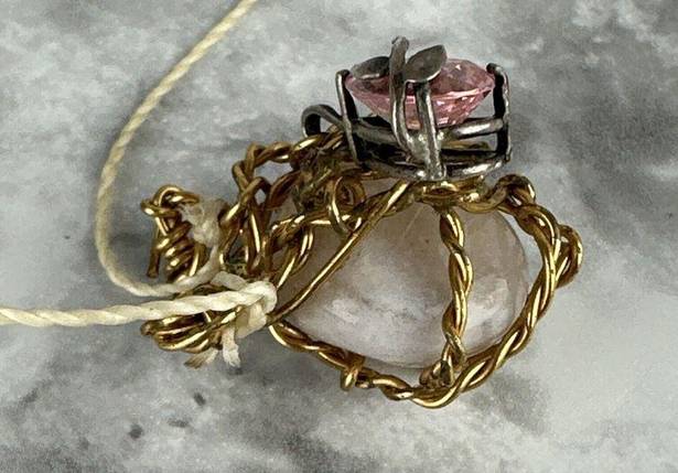 Twisted Vintage Handmade  Wired Wrapped Quartz Rhinestone Pendent Necklace