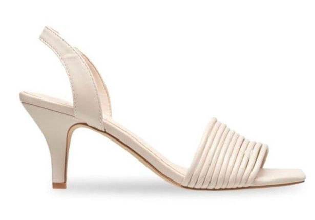 H by Halston Halston Ivory Faux Leather Heeled Sandals NWOB