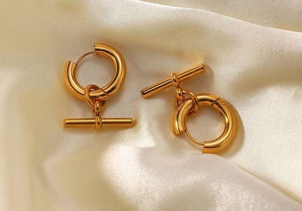 18K Gold Geometric Hoop Earrings, Stud Earrings, Women Earrings